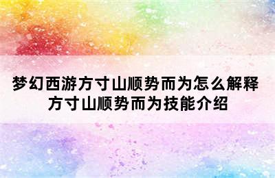 梦幻西游方寸山顺势而为怎么解释 方寸山顺势而为技能介绍